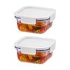 2PK LocknLock Clear Glass Food Storage Container Microwave Safe 500ml White Lid
