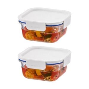 2PK LocknLock Clear Glass Food Storage Container Microwave Safe 500ml White Lid