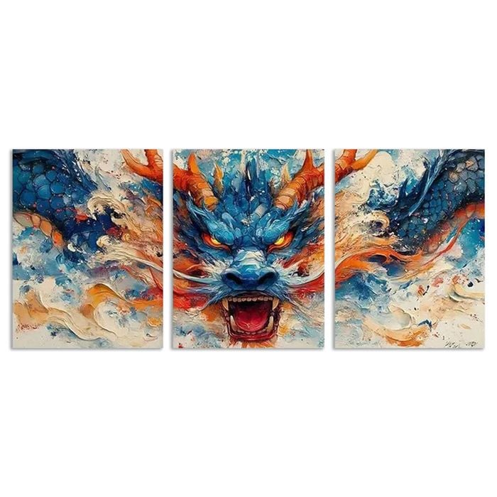 3pcs Art Deco Dragon Colorful Print 100% Australian Made 3 x 40x60cm (Metal Print)