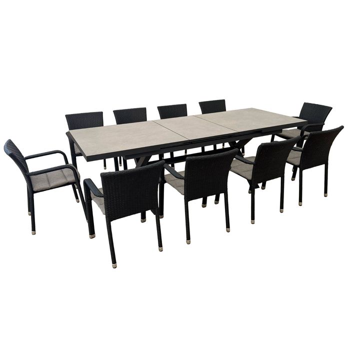 FurnitureOkay Richmond-Mosman 11-Piece Sintered Stone Extendable Outdoor Dining Setting