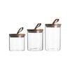 Argon Tableware Glass Storage Jars with Wooden Lids - Leather Loop - Contemporary Storage Canister - 3 Sizes
