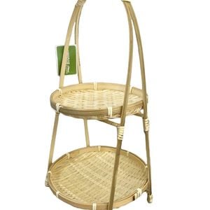 Bamboo Two Tier Serving Rack Stand Holder Storage Organizer  Natural