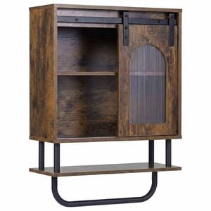 Costway Wall Storage Cabinet Industrial Hanging Bar 3tier Laundry Brown
