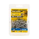 Zenith 8G x 30mm Satin Chrome Countersunk Head Hinge Timber Screws - 100 Pack