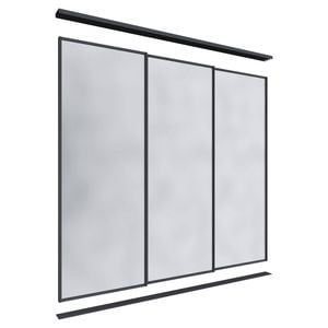 Lugna 2400 x 1801-2700mm Black Mirror Wardrobe Triple Sliding Doors