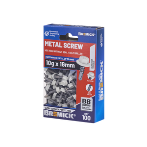 Bremick Metal Hex Screw 10g x 16mm B8 SM PK100