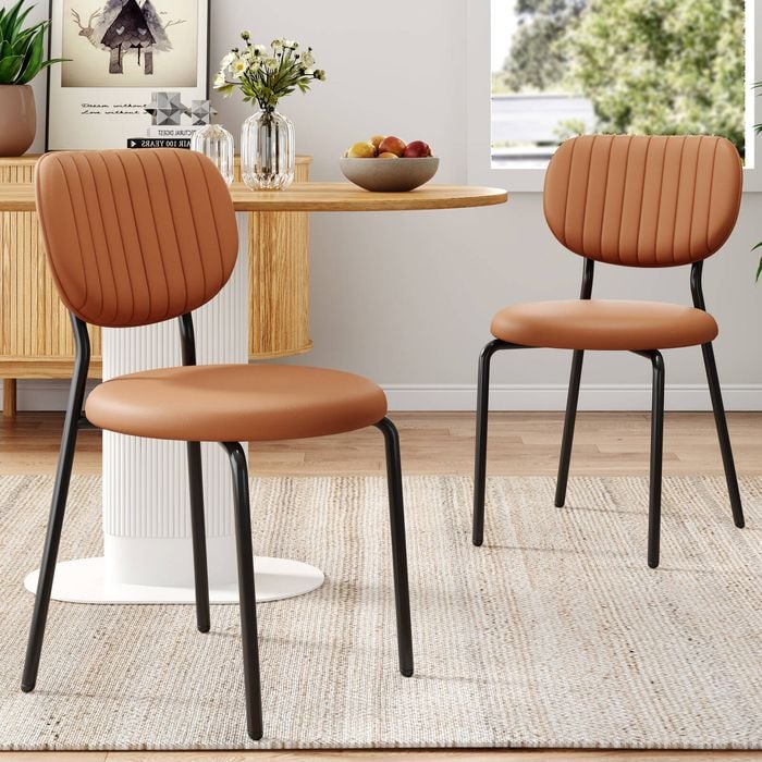 Dreamo Leather Dining Chairs Tan Set of 2
