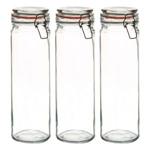Argon Tableware Glass Spaghetti Jars - 2l/70.3oz - Set Of 6 - 4 Colour Seals Airtight Kitchen Storage Container Preserving Jar