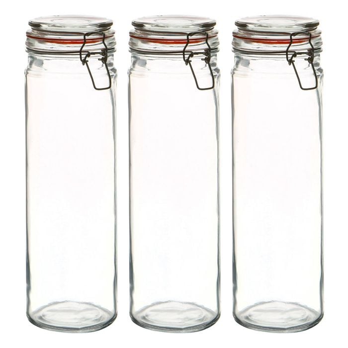 Argon Tableware Glass Spaghetti Jars - 2l/70.3oz - Set Of 6 - 4 Colour Seals Airtight Kitchen Storage Container Preserving Jar
