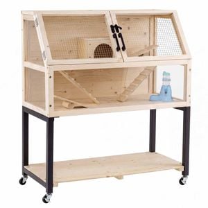 Costway Wood Mobile Hamster Cage 2Tier Ramp Seesaw Hut