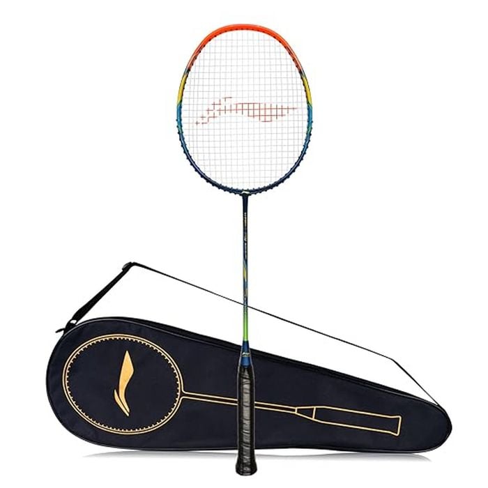 Li-Ning G - Force 3700 Superlite Carbon Fibre Strung Badminton with Full Racket Cover Navy/Orange, Maximum String Tension- 32lbs