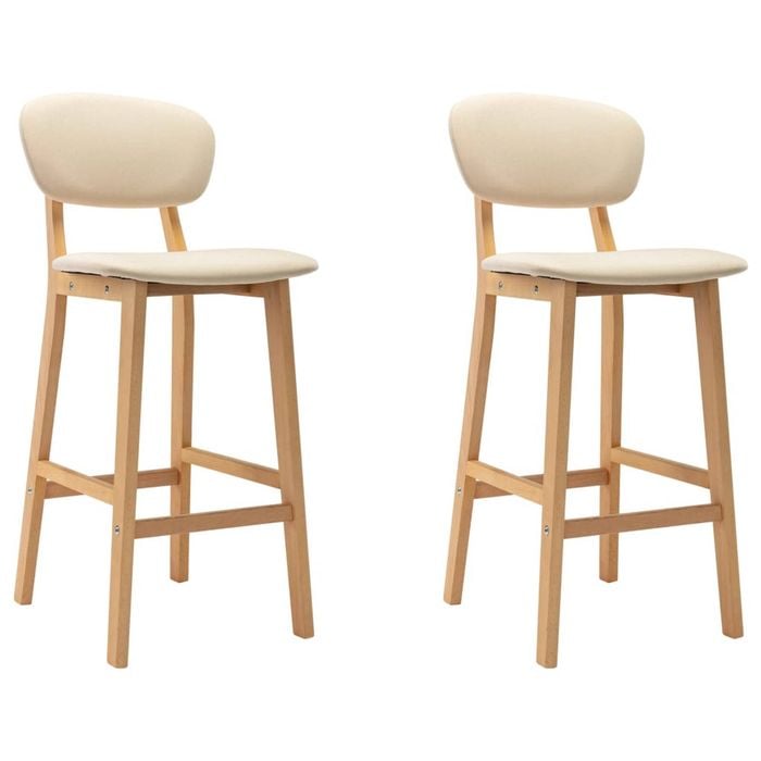 vidaXL 2x Bar Stools Cream Fabric Pub Sitting Chair Seat Seating Furniture