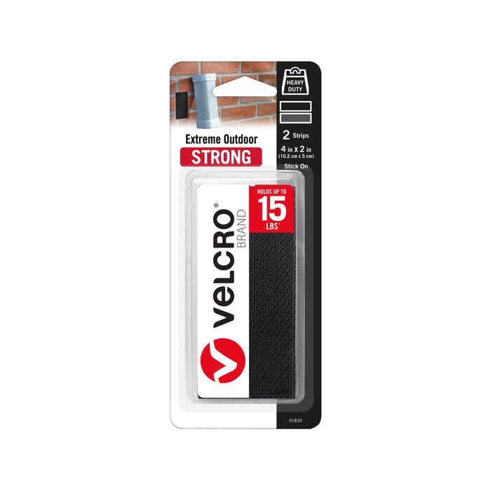 VELCRO Brand 50mm x 10cm Black Extreme Outdoor Strip - 2 Pack