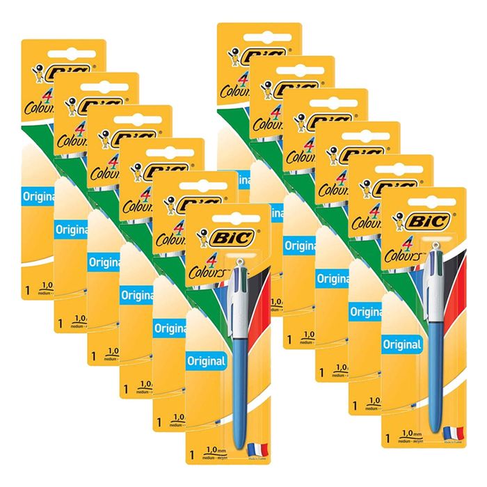12pc Bic 4-colour Click Pen Original Office Writing Ballpen 1.0mm Nib Stationery