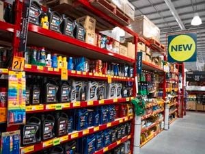 Automotive aisle in a Bunnings store with a wide range of new automotive products.