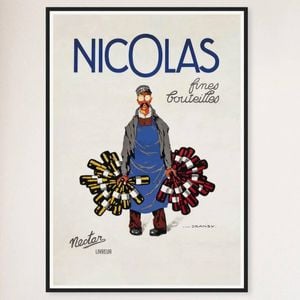 Galrie Nicolas Fine Bottles Vintage Poster by Jules Isnard Dransy Timeless French Art, Black Frame, A2 42 x 60cm (16 x 24inch)