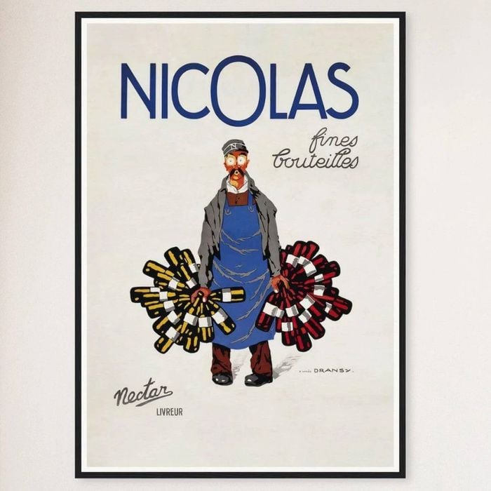 Galrie Nicolas Fine Bottles Vintage Poster by Jules Isnard Dransy Timeless French Art, Black Frame, A2 42 x 60cm (16 x 24inch)