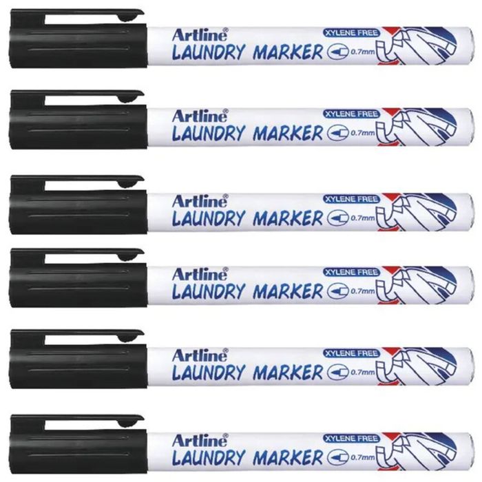 6pc Artline 750 Laundry/linen/clothing/fabric Bullet Nib 0.7mm Line Marker Black