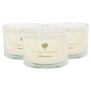 Nicola Spring Soy Wax Scented Candles 350g - Lemongrass Pack Of 3 Double Wick Glass Jars Fruity Summer Scent Long Burn Fragrance