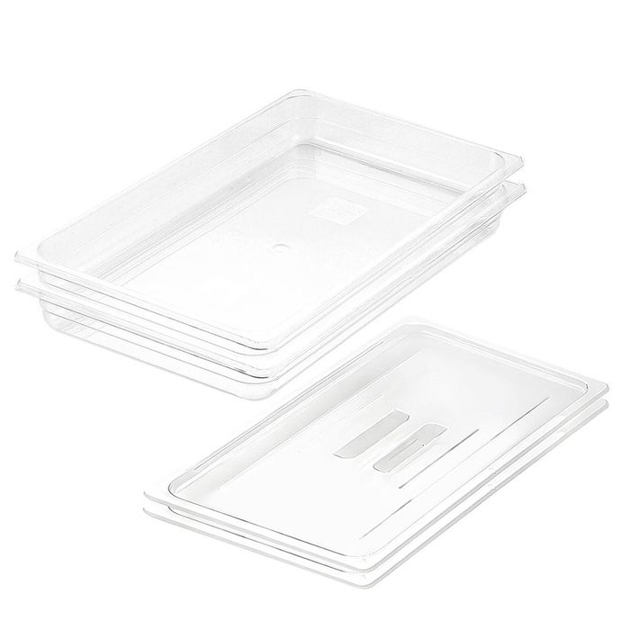 SOGA 1/1 GN Polycarbonate Food Pan 65mm Clear 2 Pack with Lids