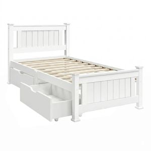 Artiss Bed Frame Single Size Wooden With 2 Drawers White Rio