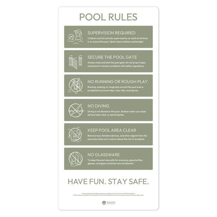Pool Signs Australia Pool Rules Sign - Moss Green