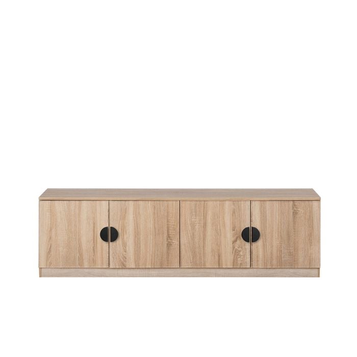 European Cabinetry Slim Half Moon Black Bucharest TV Unit Natural Oak