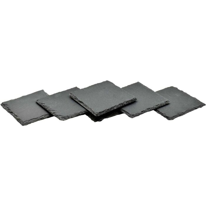 Argon Tableware 10cm Square Slate Coasters - Set Of 6 Drink Coasters Stone Natural Slate Drink Placemats Mug Glass Cup Mats