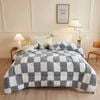 CottonMore Large Warm Winter Sherpa Plush Blanket Quilt 200x230cm Grey Checker Pattern