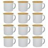 Argon Tableware 375ml Enamel Mugs - Yellow Rim - Set Of 12 Metal Drinking Cups Coffee Teacup Mug Set Hot, Cold Drinks Cups