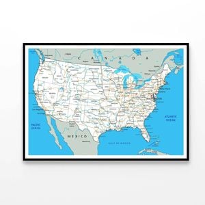 High Detailed USA Road Map  Print 100% Australian Made 120x90cm  (Poster)