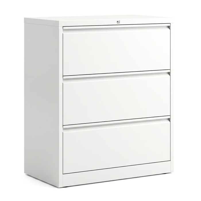 Lauft Lateral Filing Cabinet 3 Drawer, White Steel Cupboard for Office Gym Garag