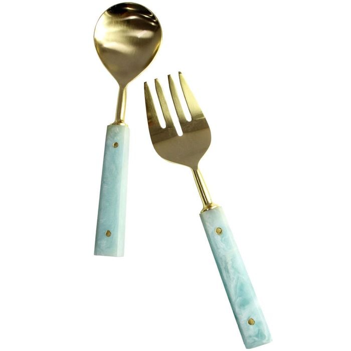 2pc LVD S/Steel/Resin Spoon & Fork Salad Servers 26x7cm - Blue Marbleised