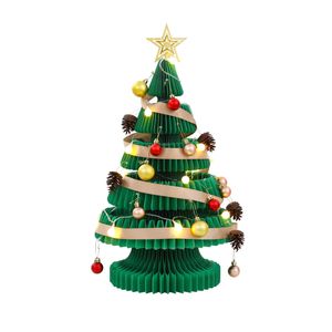 Jingle Jollys 62CM Paper Christmas Tree w/ Led Lights Xmas Decorations Kit Home Office Decor Green