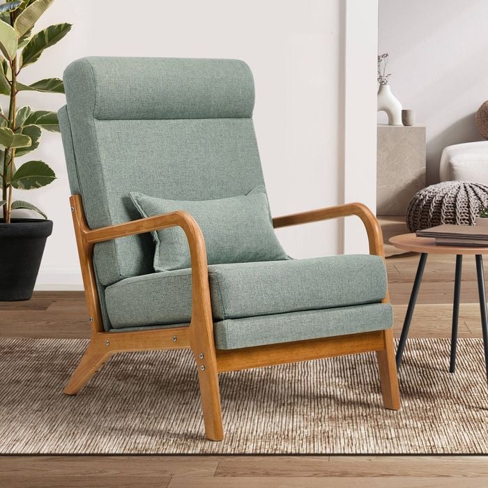 Oikiture Armchair Linen Fabric Lounge Chair with Lumbar Pillow Green