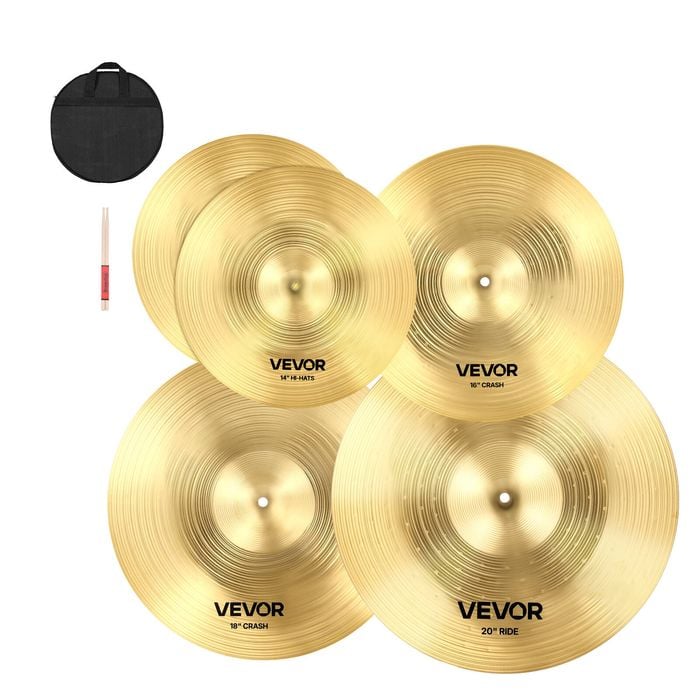 VEVOR Cymbal Bright Copper 4 Pieces Alloy Hi-Hats Crash Ride Splash for Drummer