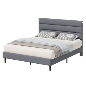 Advwin Double Velvet Upholstered Bed Frame with Wooden Slats Grey