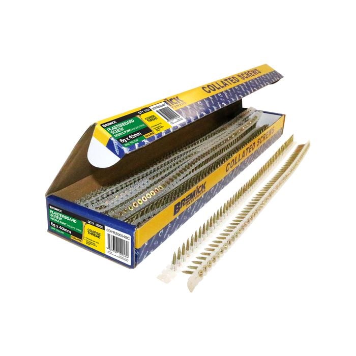 Bremick 6g x 40mm Zinc Yellow Coarse Collated Screws - 1000 Pack