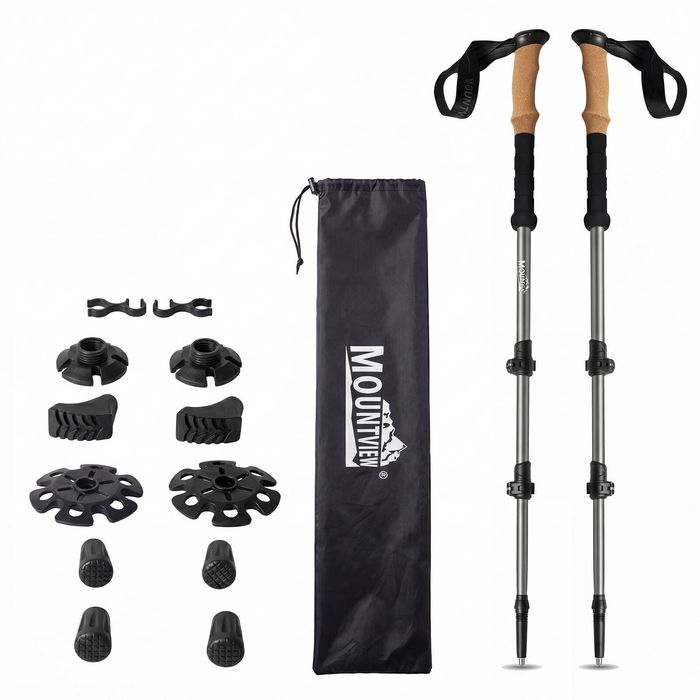 Mountview 2 Pcs Hiking Trekking Poles Walking Stick Adjustable Lightweight Grey