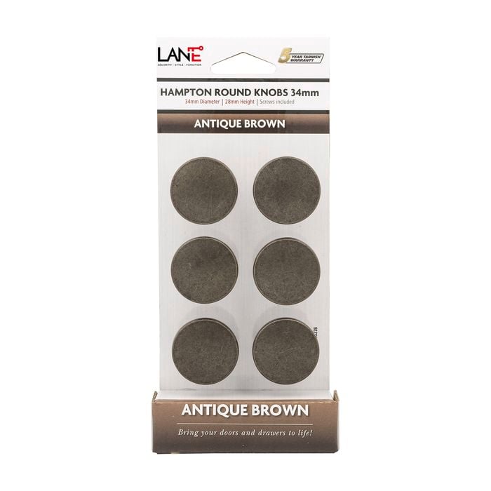Lane 34mm Antique Brown Round Hampton Knob - 6 Pack