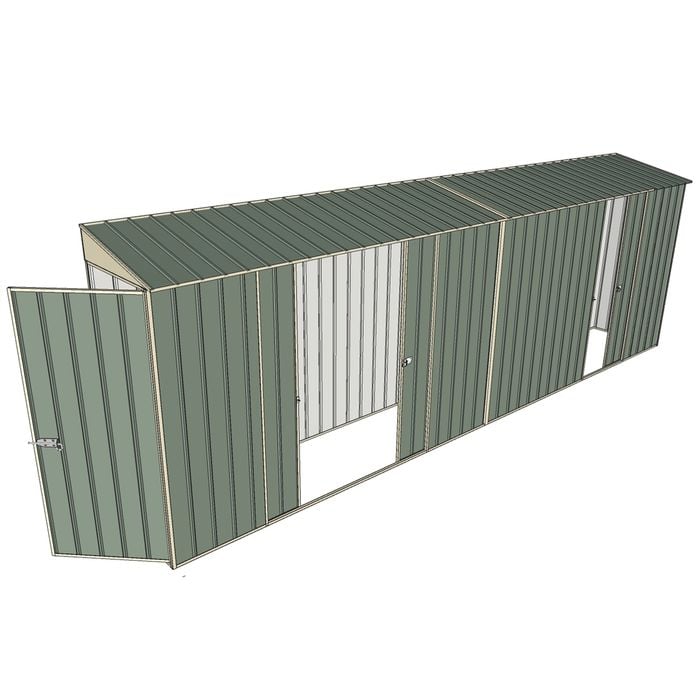 Build-a-Shed 0.8 x 6 x 2m Hinged Door Tunnel Shed with Double and Single Sliding Side Doors - Green