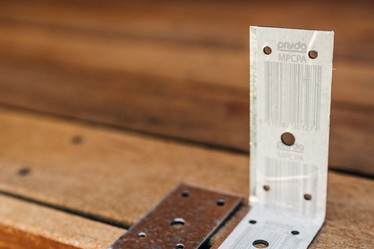 Close up of steel L bracket