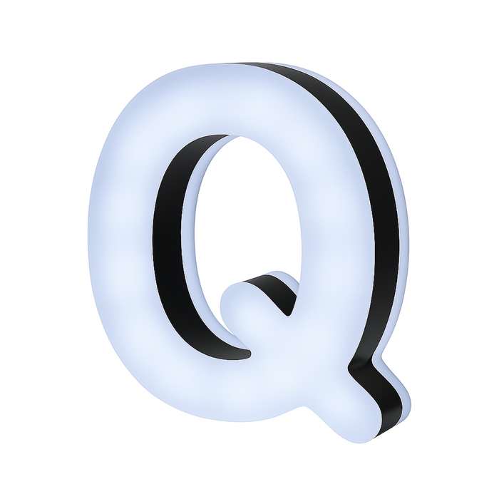 Lit Up 3D Led Letter Q Illuminated Opal Acrylic 100mmHx92mmWx23mmD