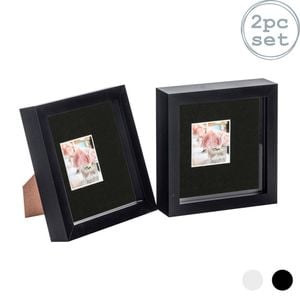 Nicola Spring 2 Piece 6 X 6 3d Shadow Box Photo Frame Set - Craft Display Picture Frame With 2 X 2 Mount - Black