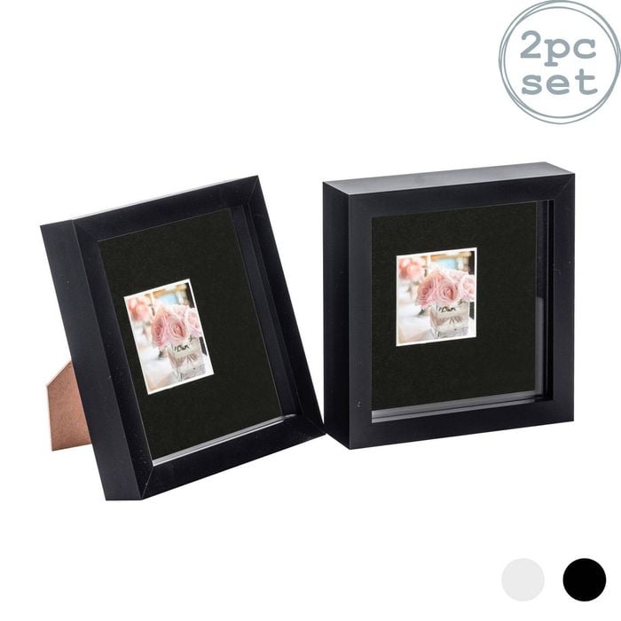 Nicola Spring 2 Piece 6 X 6 3d Shadow Box Photo Frame Set - Craft Display Picture Frame With 2 X 2 Mount - Black