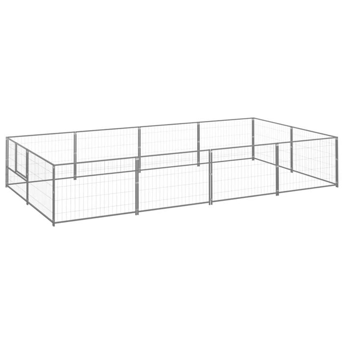 vidaXL Dog Kennel Silver Steel Outdoor Puppy Enclosure Dog Pet Supply Cage