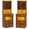 Ufurniture 2xtall Bedside Cabinet With Charging Station & Led Lights 3 Drawers And 3 Storage Shelves Walnut