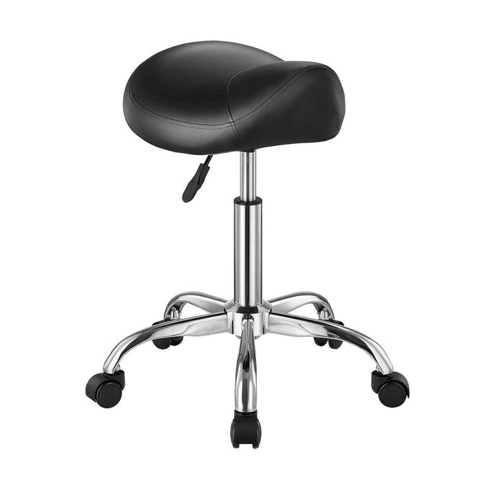 P&P Black Saddle Rolling Stool, Height Adjustable Swivel Salon and Work Stool