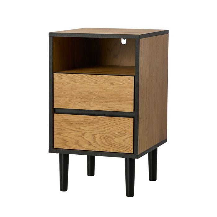Oikiture Bedside Table 2 Drawers Side End Table Shelf Nightstand Natural