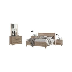 4 Pieces Bedroom Suite Natural Wood Like MDF Structure Double Size Oak Colour